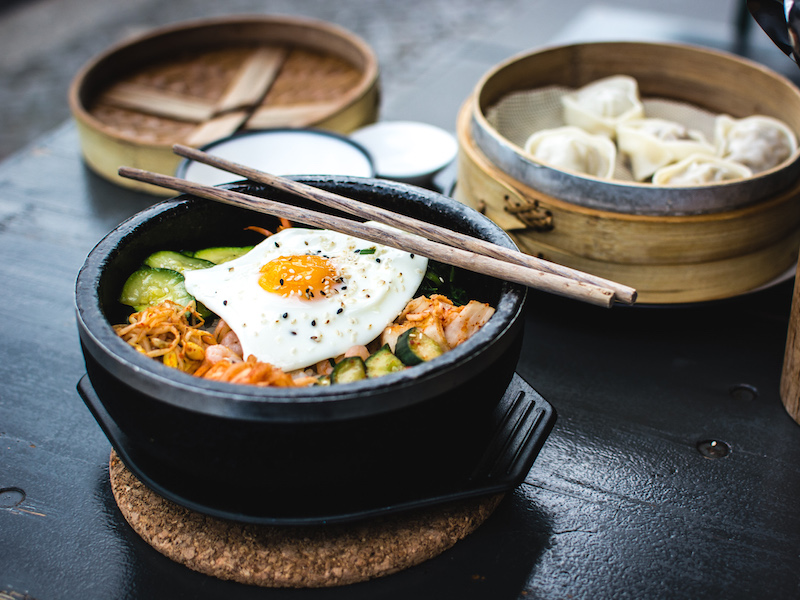 Korean bibimap with egg and vegetables